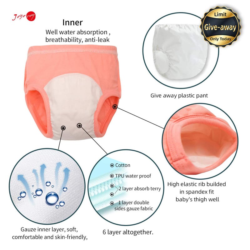 Joyo roy 6Pcs Potty Training Underwear 2T-3T 100% Cotton Soft Absorbent Toddler Toilet Training Pants Waterproof Toddler Underwear Girls 3T Baby Pee Pants with Potty Sticker Chart for Kids - Image 3